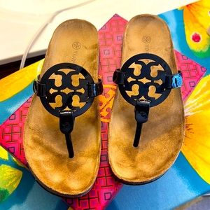 Tory Burch Miller Could Patent Leather/Cork Perfect Black sandals size 8.
